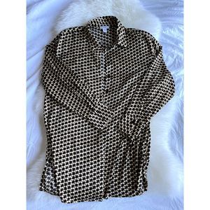 Retro Carolina Belle Montreal Geometric Print Long Sleeve Button Down, Size M
